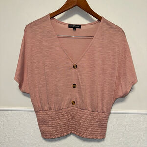 Women's Almost Famous light Pink Blouse Size L buttons